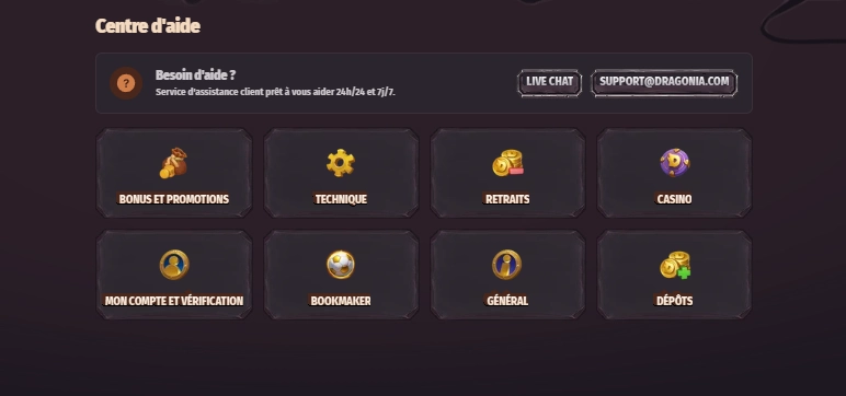 dragonia casino assistance