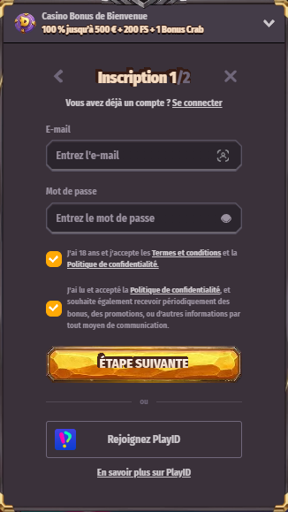 dragonia casino inscription